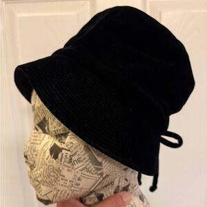 Vintage Black Velvet Bucket Hat with Bow